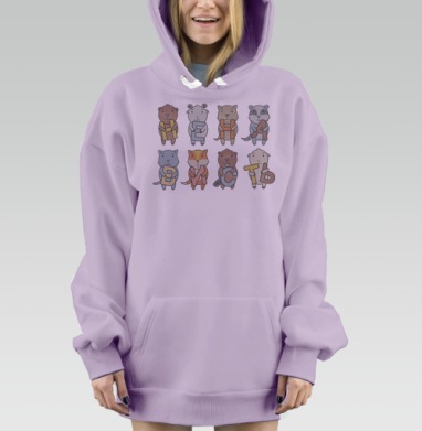 Веселые мультяшные зверята с буквами для обучения, Hoodie Mjhigh Dig Mel, Fiolet, утепленная