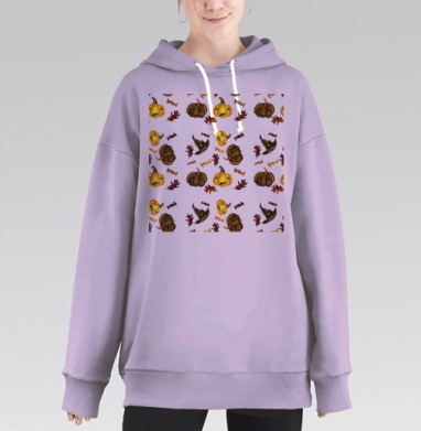 Веселые тыквы конфеты осенние листья Хэллоуин 31 октября 2019 года, Hoodie Long Oversize Fiolet