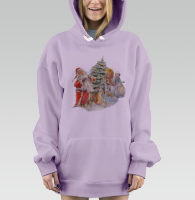 Весёлый Дед Мороз и снеговики у ёлки Новый Год вместе, Hoodie Mjhigh Dig Mel, Fiolet, утепленная