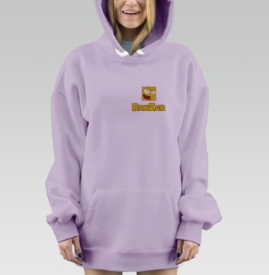 Весёлый жёлтый персонаж с дерзкой улыбкой на чёрном фоне RANZAR, Hoodie Mjhigh Dig Mel, Fiolet, утепленная