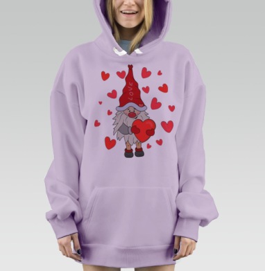 Веселый гном с сердцем подарок влюбленных, Hoodie Mjhigh Dig Mel, Fiolet, утепленная