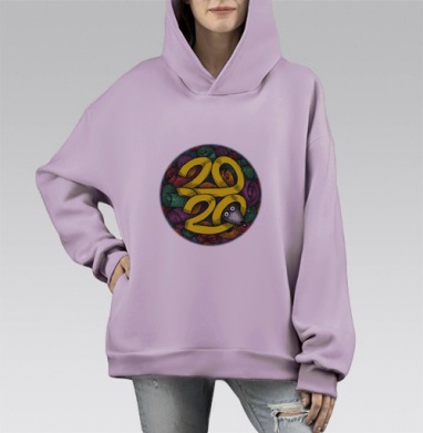 Веселый год мыши праздник число 2020, Hoodie Mono Fiolet, оверсайз, утепленная