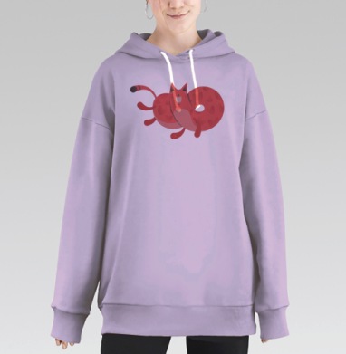 Веселый красный круглый кот пончик для легкого настроения, Hoodie Long Oversize Fiolet