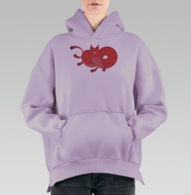 Веселый красный круглый кот пончик для легкого настроения, Hoodie Oversize Fiolet, утепленная