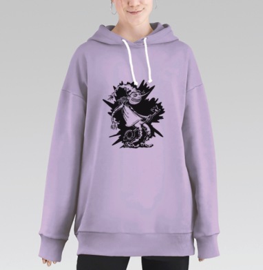 Весёлый монстр с ключом на жёлтом фоне, Hoodie Long Oversize Fiolet