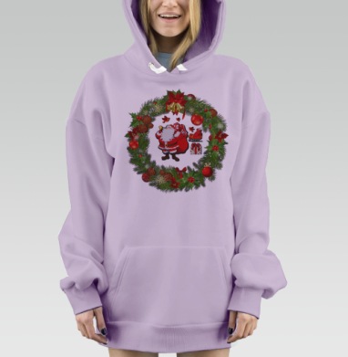Весёлый Санта в рождественском венке круглый праздник подарков, Hoodie Mjhigh Dig Mel, Fiolet, утепленная