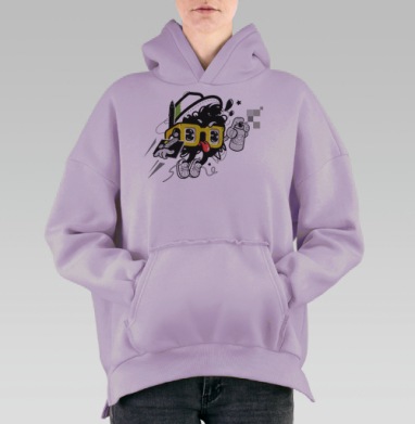 Веселый хипстер с краской и очками на заднем фоне, Hoodie Oversize Fiolet, утепленная
