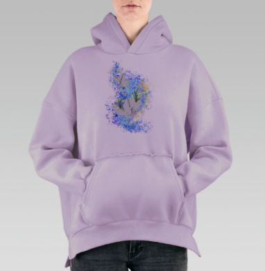 Весенние кораблики с зелёными растениями несут весну, Hoodie Oversize Fiolet, утепленная