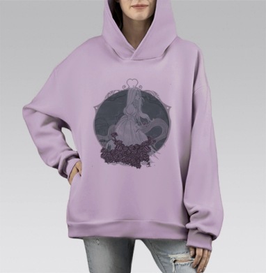 Весенние розы, Hoodie Mono Fiolet, оверсайз, утепленная