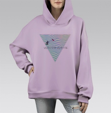 Ветер и Волны, Hoodie Mono Fiolet, оверсайз, утепленная