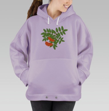 Ветка рябины с яркими ягодами в зеленых листьях, Hoodie Oversize Fiolet