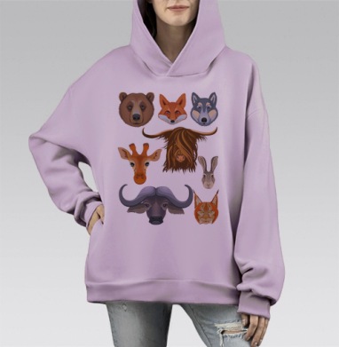 Виды животных, Hoodie Mono Fiolet, оверсайз, утепленная