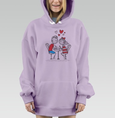Влюбленная пара кафе романтика простой момент, Hoodie Mjhigh Dig Mel, Fiolet, утепленная