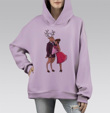 Влюблённые Олени, Hoodie Mono Fiolet, оверсайз, утепленная