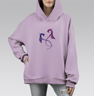 Влюблённые попугаи, Hoodie Mono Fiolet, оверсайз, утепленная