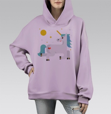 Влюбленный единорог, Hoodie Mono Fiolet, оверсайз, утепленная