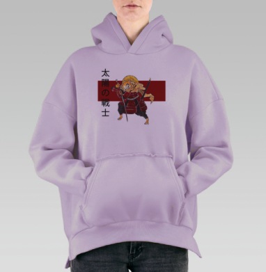 Воин солнца с собакой в красных доспехах на белом фоне, Hoodie Oversize Fiolet, утепленная