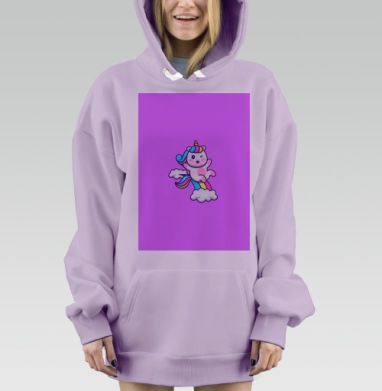 Волшебный радужный единорог прыгает на облаках в конце дня, Hoodie Mjhigh Dig Mel, Fiolet, утепленная
