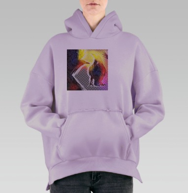 Ворон с цитатой Эдгара По в радуге цвета, Hoodie Oversize Fiolet, утепленная