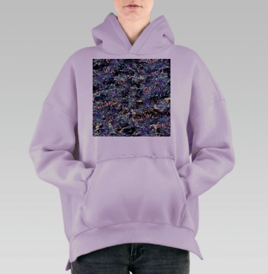Холодные синие хризантемы абстрактный паттерн безшовный узор, Hoodie Oversize Fiolet, утепленная