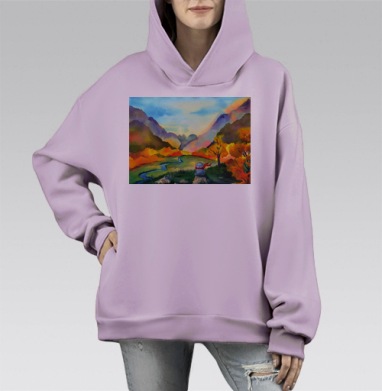 Хомячок сидит на камне в долине, Hoodie Mono Fiolet, оверсайз, утепленная