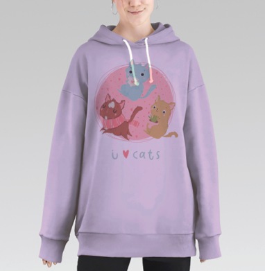 Я люблю котеек, Hoodie Long Oversize Fiolet