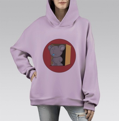 Плюшевый мишка в коробке с ностальгией и теплом, Hoodie Mono Fiolet, оверсайз, утепленная