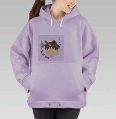 Ядовитая забавная рыбка фугу с надписью Съешь меня, Hoodie Oversize Fiolet