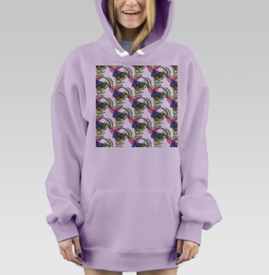 Ягодные ветви с листьями и цветами натуральном порядке, Hoodie Mjhigh Dig Mel, Fiolet, утепленная