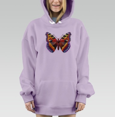 Яркая бабочка с оригинальными крыльями на сером фоне, Hoodie Mjhigh Dig Mel, Fiolet, утепленная