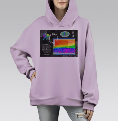 Яркая цифровая философия природы в окне, Hoodie Mono Fiolet, оверсайз, утепленная
