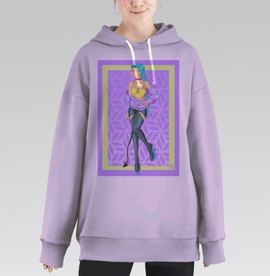 Яркая девушка с демоническими рогами в чулках, Hoodie Long Oversize Fiolet
