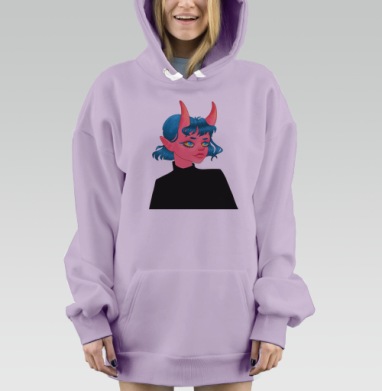 Яркая девушка с рожками синие волосы спокойствие, Hoodie Mjhigh Dig Mel, Fiolet, утепленная