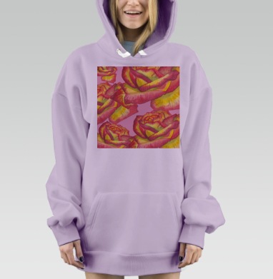 Яркие Желто Розовые Акварельные Розы на Розовом фоне, Hoodie Mjhigh Dig Mel, Fiolet, утепленная