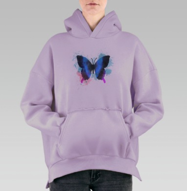 Яркие разноцветные бабочки на белом фоне бабочки на белом фоне, Hoodie Oversize Fiolet, утепленная