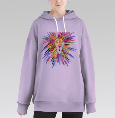 Яркий цветной лев символ смелости и силы, Hoodie Long Oversize Fiolet