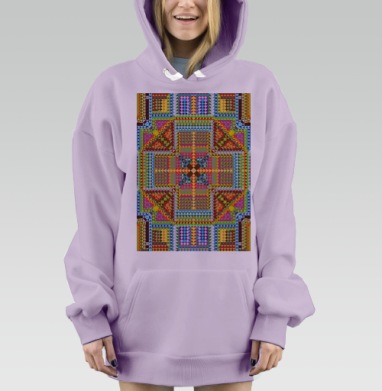 Яркий геометрический орнамент с насыщенными цветами живой композиции, Hoodie Mjhigh Dig Mel, Fiolet, утепленная