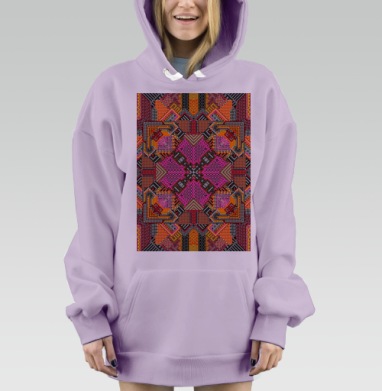 Яркий геометрический узор ярко розовый оранжевый зеленый, Hoodie Mjhigh Dig Mel, Fiolet, утепленная
