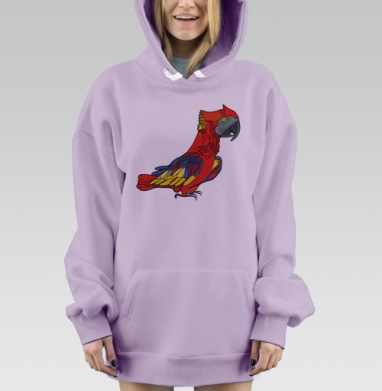 Яркий попугай ара с красно жёлтыми синими перьями живые цвета, Hoodie Mjhigh Dig Mel, Fiolet, утепленная