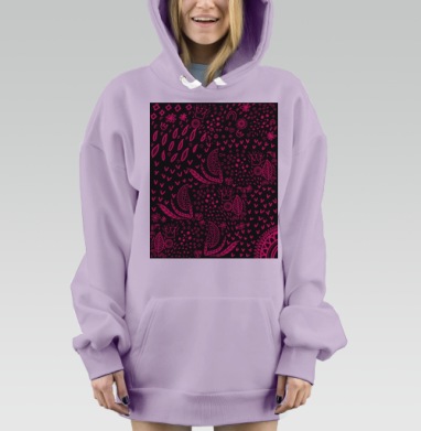 Ярко розовые символы на черном фоне узор на одежде, Hoodie Mjhigh Dig Mel, Fiolet, утепленная
