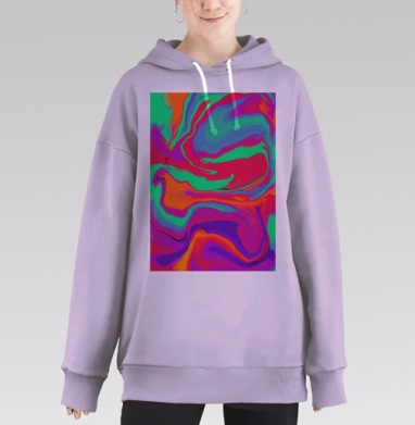 Яркое жидкое смешение зелёного красного фиолетового цвета, Hoodie Long Oversize Fiolet