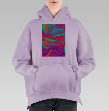 Яркое жидкое смешение зелёного красного фиолетового цвета, Hoodie Oversize Fiolet, утепленная