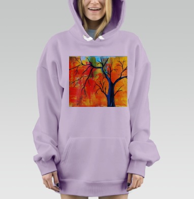 Яркое осеннее дерево в темных ветвях, Hoodie Mjhigh Dig Mel, Fiolet, утепленная