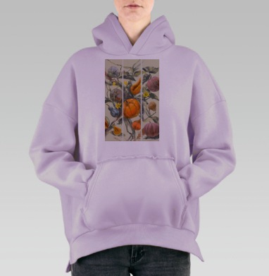 Яркое тыквенное ассорти в естественных природных цветах триптих, Hoodie Oversize Fiolet, утепленная