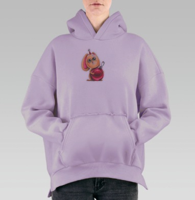 Забавный милый заяц с красным шаром новогодним, Hoodie Oversize Fiolet, утепленная