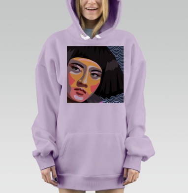 Задумчивая Девушка с Чёрными Волосами в Рефлексивном Взгляде, Hoodie Mjhigh Dig Mel, Fiolet, утепленная
