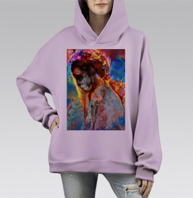 Загадочный череп в мексиканском стиле, Hoodie Mono Fiolet, оверсайз, утепленная