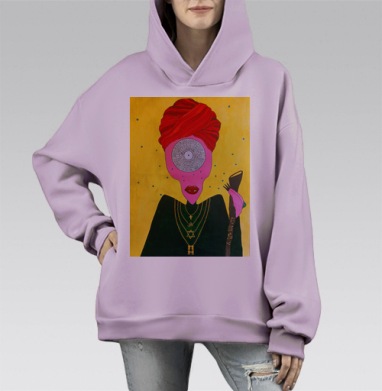 Загадочный духовный лидер в тюрбане и ожерелье, Hoodie Mono Fiolet, оверсайз, утепленная