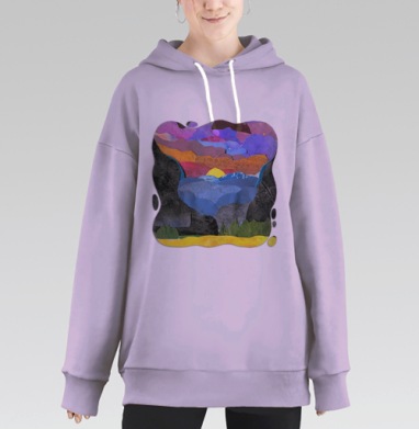 Закат В Горах Краски Природы Вечерние Горные Ландшафты, Hoodie Long Oversize Fiolet