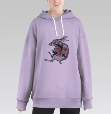 Заяц и цветы, Hoodie Long Oversize Fiolet